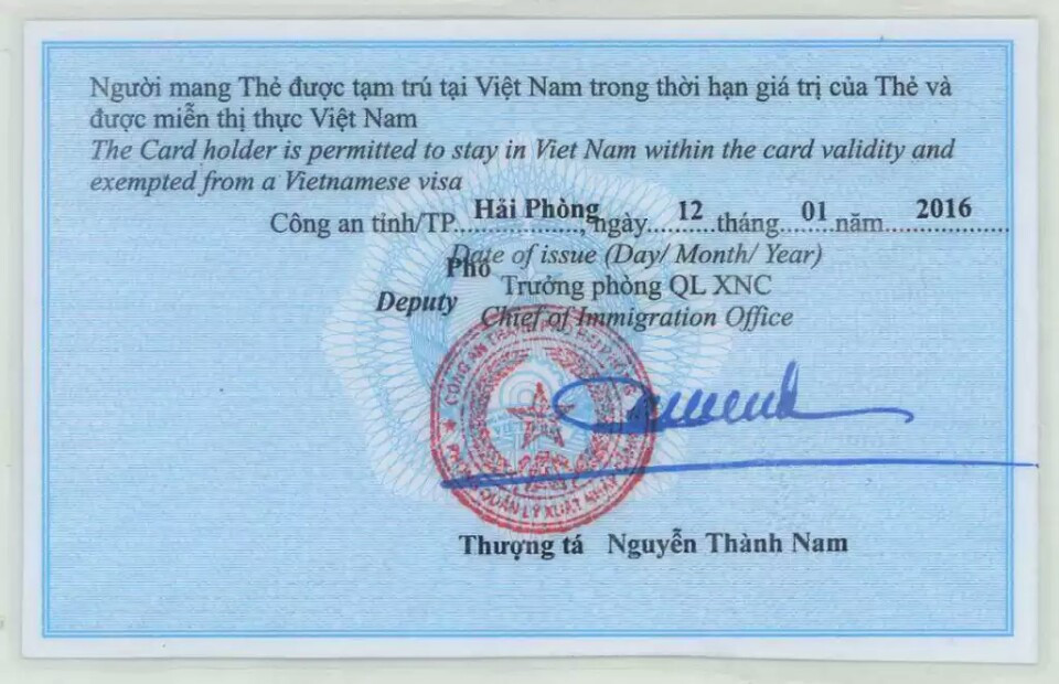 thẻ tạm trú tại hải phòng